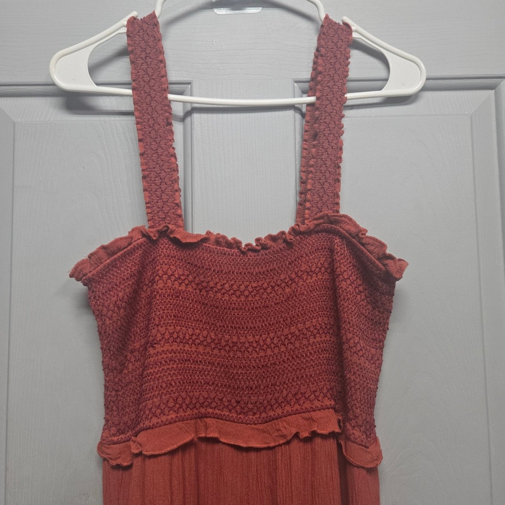 Blue Rain Rust Orange Smocked Wide Leg Jumpsuit Large Pockets Boho